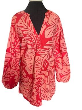 Shore Brand Orange Tropical Tunic XS Sarasota Florida Resort Balloon Sleeves